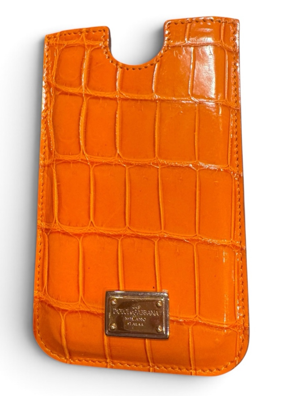 Dolce & Gabbana Orange Crocodile Embossed Leather Smartphone Sleeve Case
